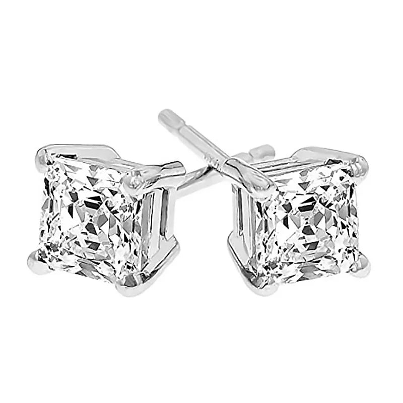 IOGOU 925 Sterling Silver Stud Earrings For Women 4-Claws Square Zirconia Earring Wedding Engagement Bridal Diamond Jewelry Gift