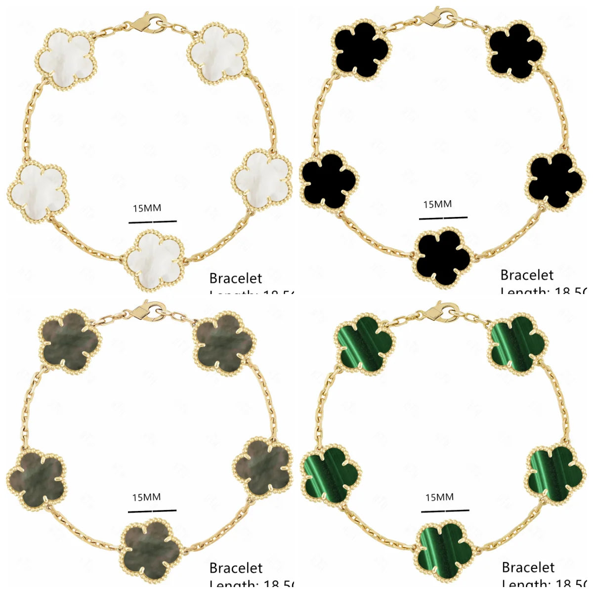 ALINFA Luxury Large Five-leaf Flower Four-leaf Clover Bracelet Gold Silver Bracelet Natural Stone Shell Bracelet Charm Bracelet