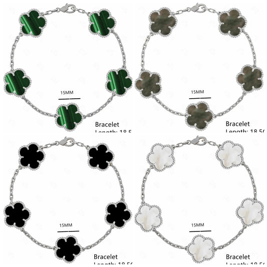 ALINFA Luxury Large Five-leaf Flower Four-leaf Clover Bracelet Gold Silver Bracelet Natural Stone Shell Bracelet Charm Bracelet