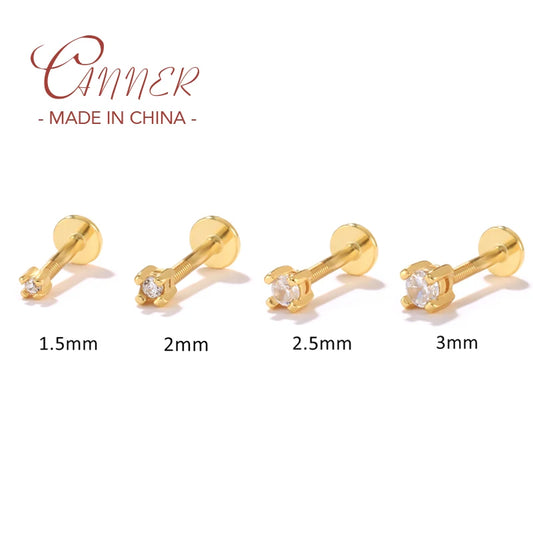 1PCS Piercing Earrings 925 Sterling Silver Stud Earring For Women Bling Zircon 1.5MM/2MM/2.5MM Cartilage Pendientes Fine Jewerly